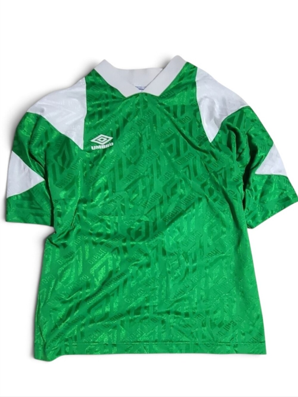 VTG 90s UMBRO Jacquard Monogram Soccer Jersey Green White #5 Blokecore Umbro L